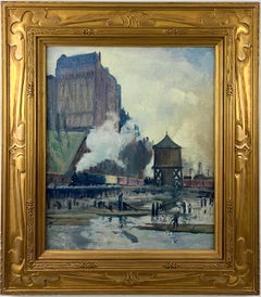 Terreno recuperado, Riverside Drive-Gran pintura al óleo impresionista de Nueva York
