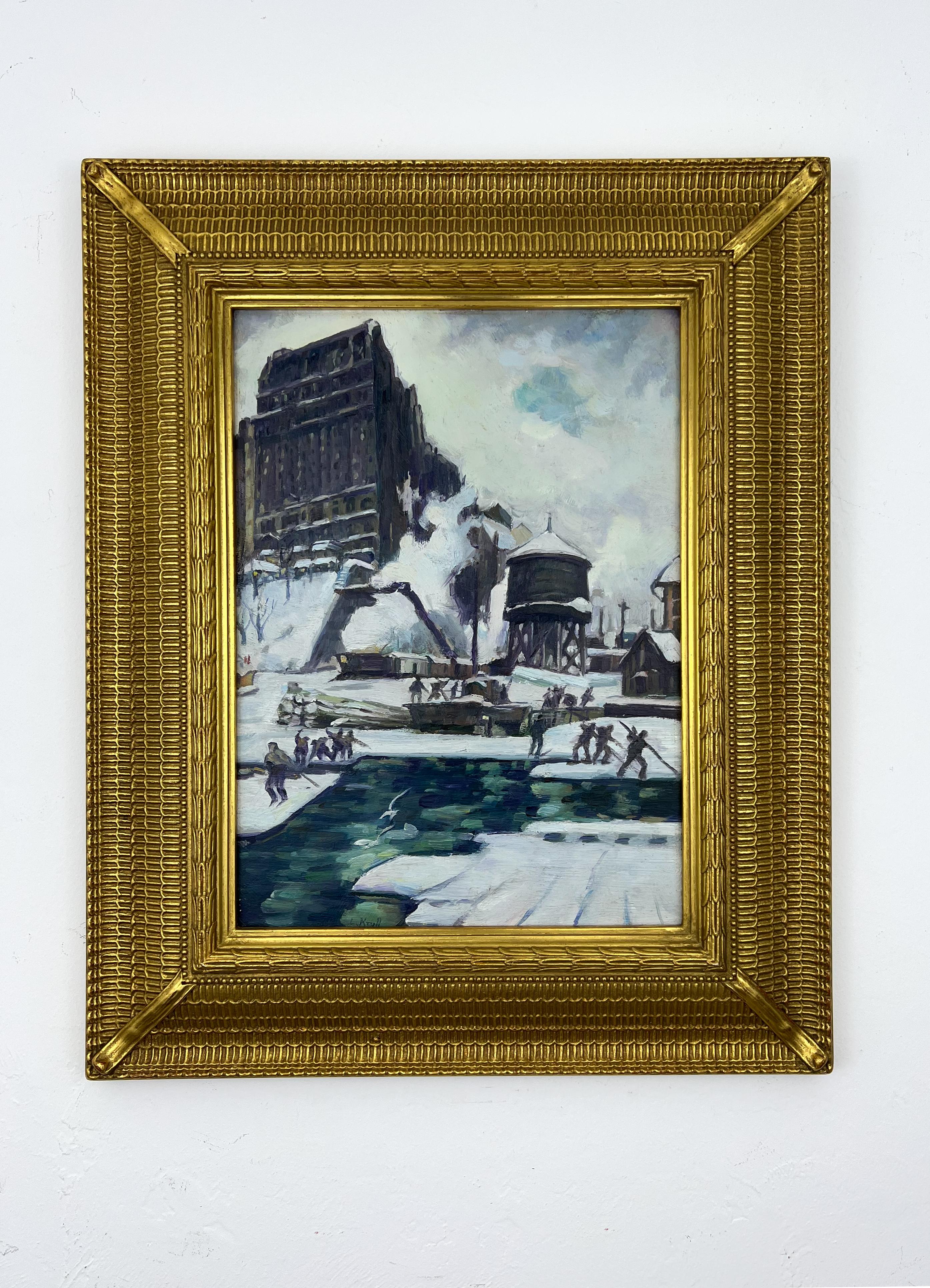 Reclaimed Land, Riverside Drive-Estudio de invierno Pintura al óleo de Nueva York - Painting de Leon Kroll