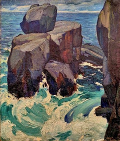Antique "Rocks and Surf, Monhegan" Leon Kroll, Surf Seascape American Realist Artist