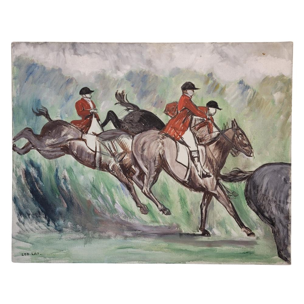 France Acrylique sur toile Course de chevaux, León Lafourcade - Painting de Leon Lafourcade