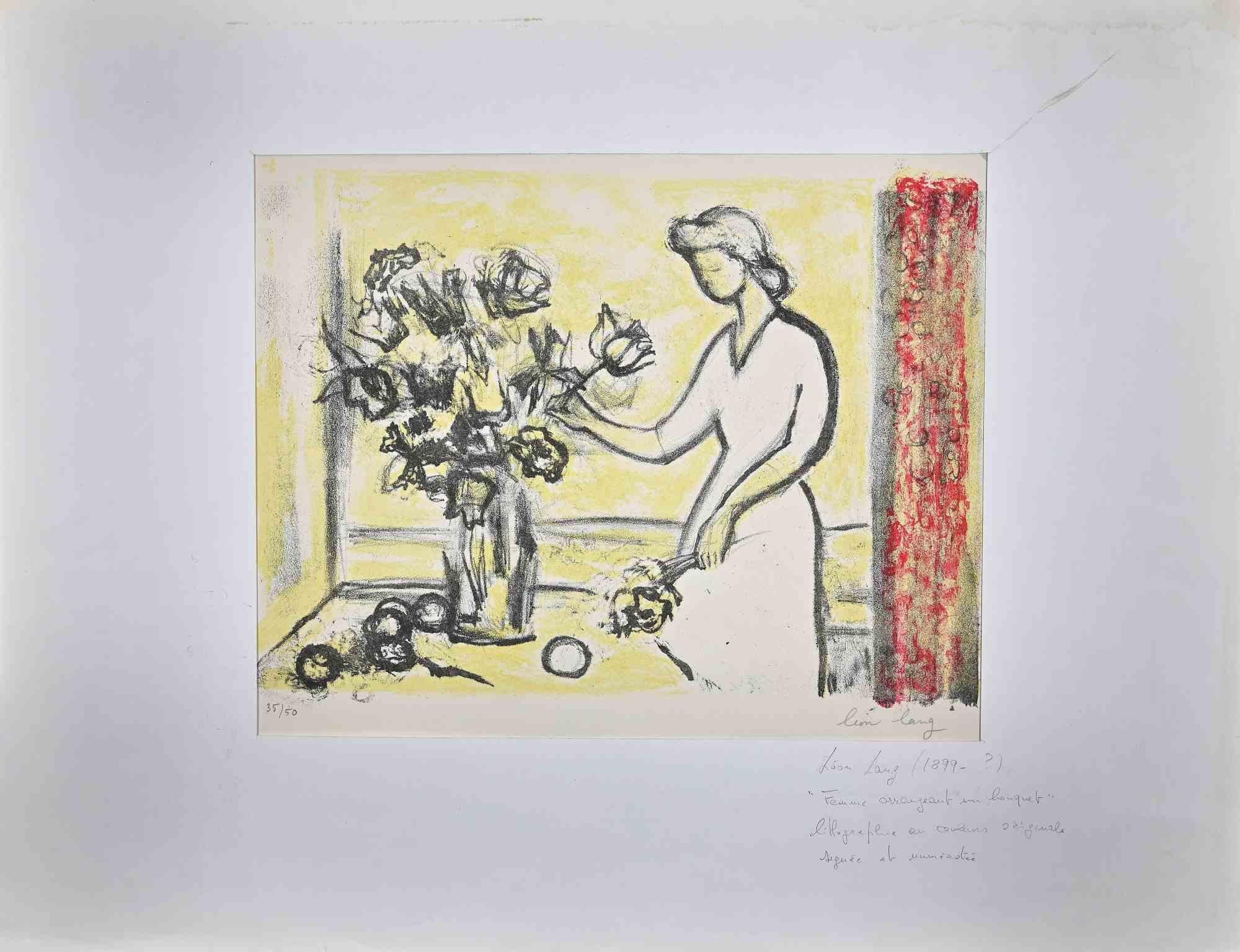 Woman is Original lithography realized by Leon Lang in the mid-20th Century.

The artwork is in good condition.

Hand-signed.

Numbered. Edition, 35/50.

The artwork is depicted through soft strokes in a well-balanced composition.