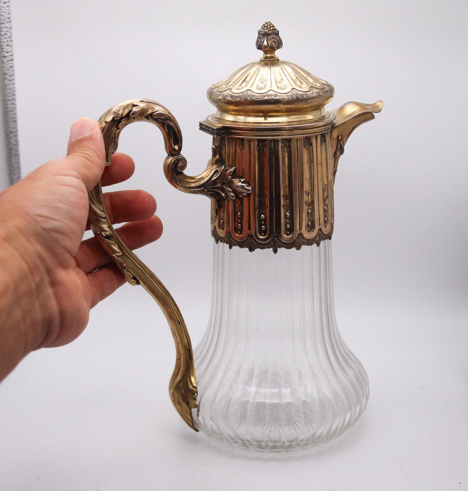 LEON LAPAR Paris 1895 Claret-Weinkrugkrug aus geschliffenem Kristall und vergoldet .950 im Angebot 2