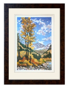 Golden Sentinels 11/23 (woodblock print of contemporary western Fall landscape)