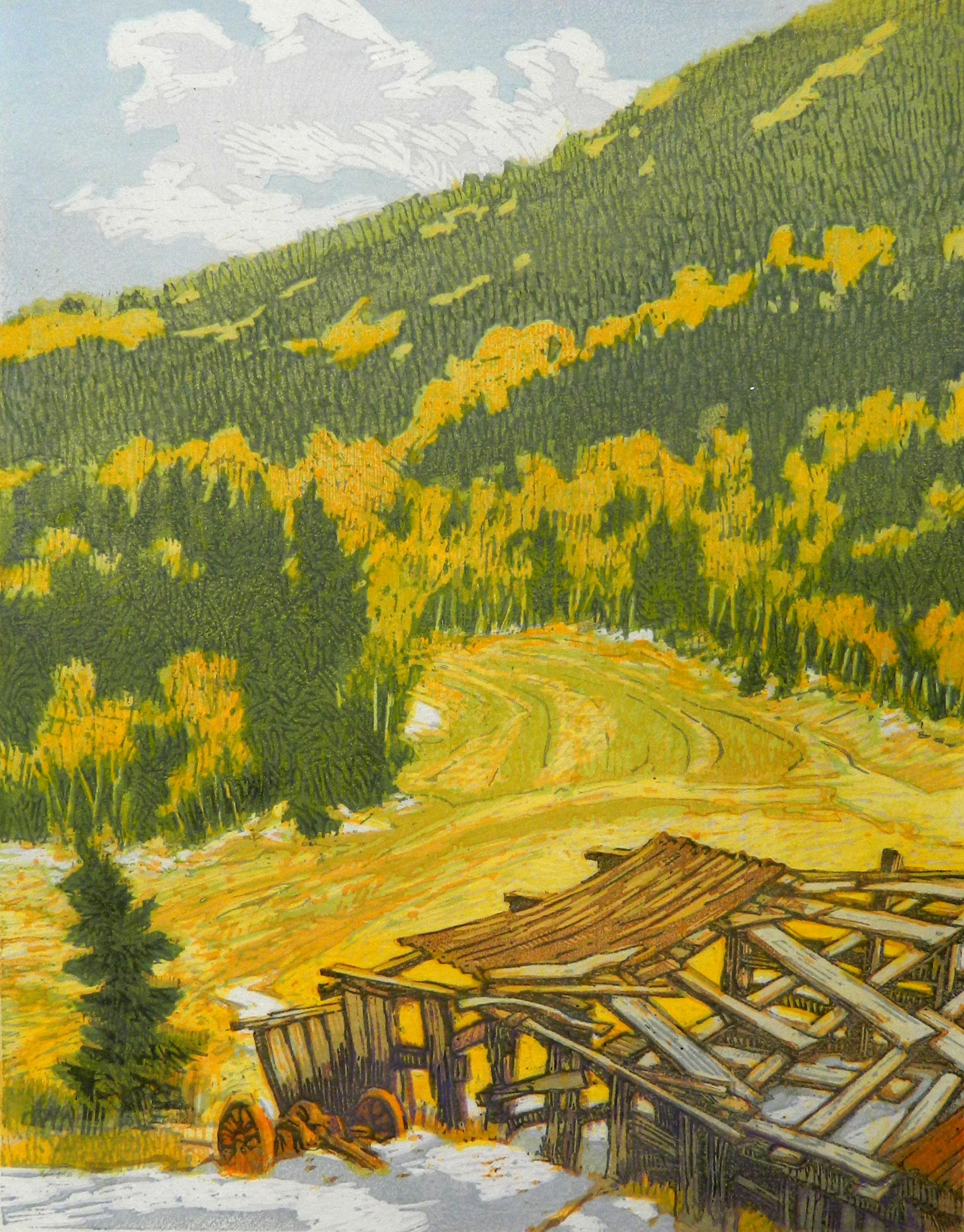 Leon Loughridge Landscape Print - Passing Time 6/12 (Woodblock print of Western Colorado mountain landscape.)
