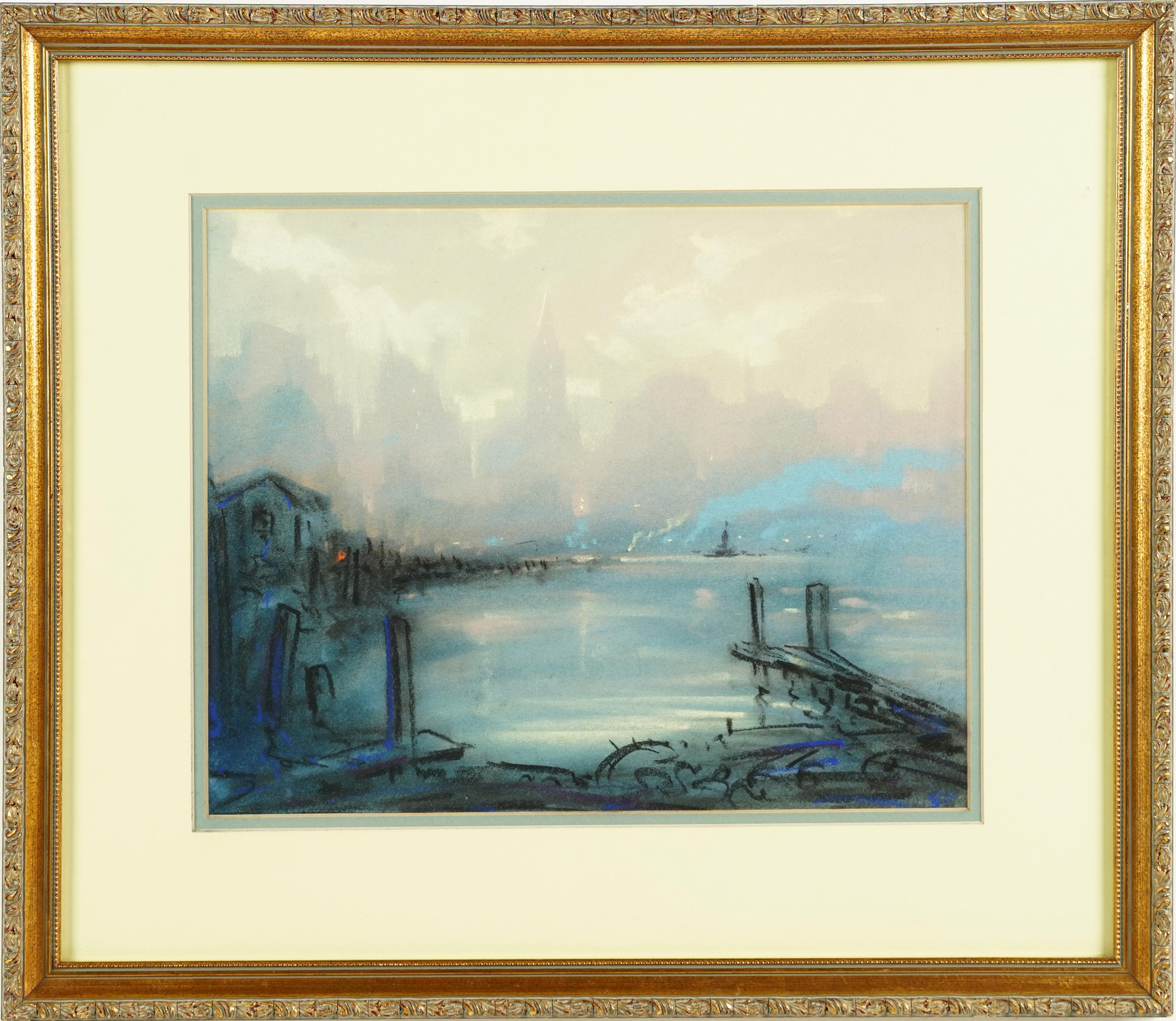 Leon Louis Dolice Abstract Painting –  Antikes amerikanisches impressionistisches Gemälde, New York City, Aschenbecher Cityscape