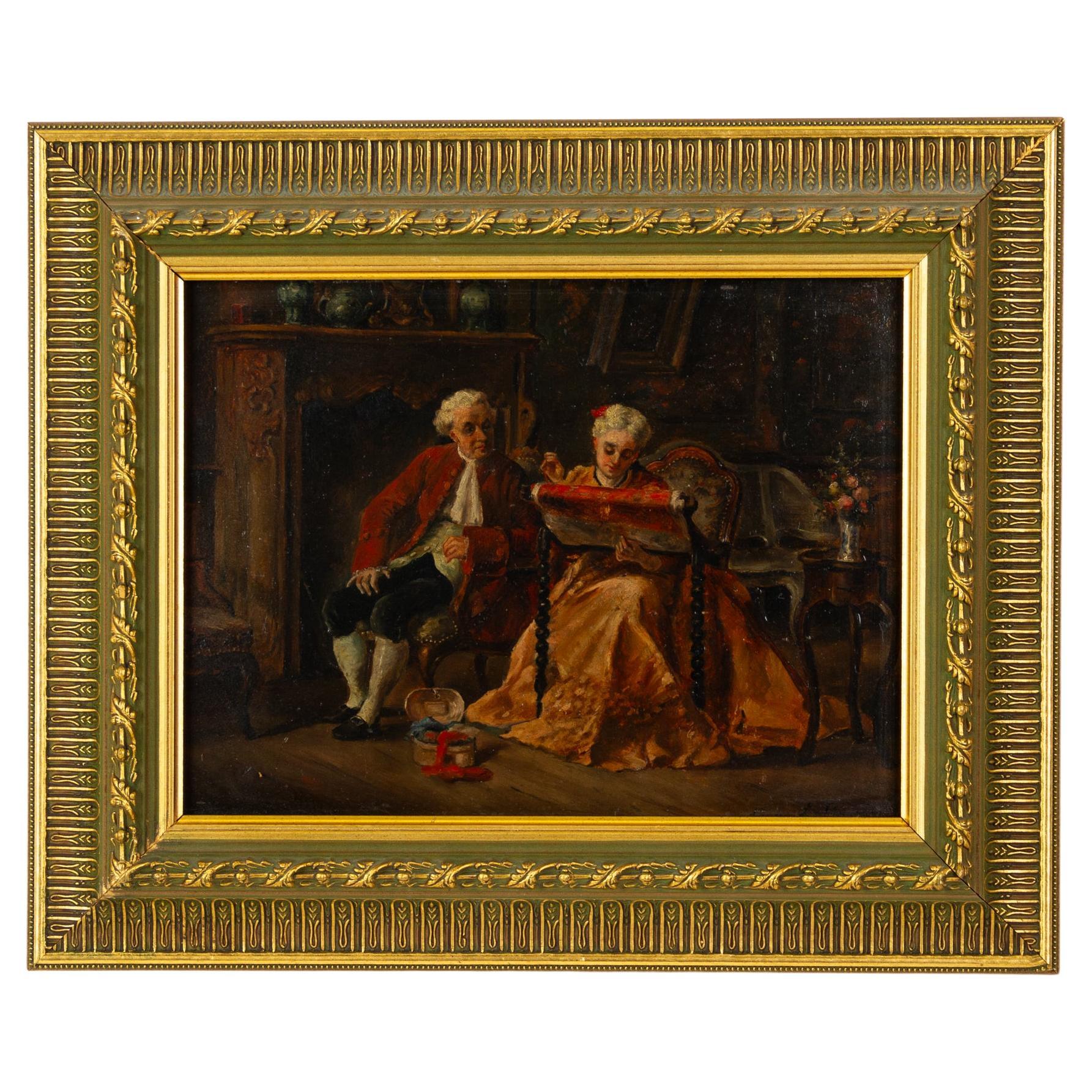 Léon Marie Constant Dansaert (belga, 1830-1909) Pintura interior firmada