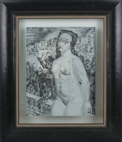 Nude with a Bird, Eglomisé Mirrored Glass Engraved Panel by Leon Masson