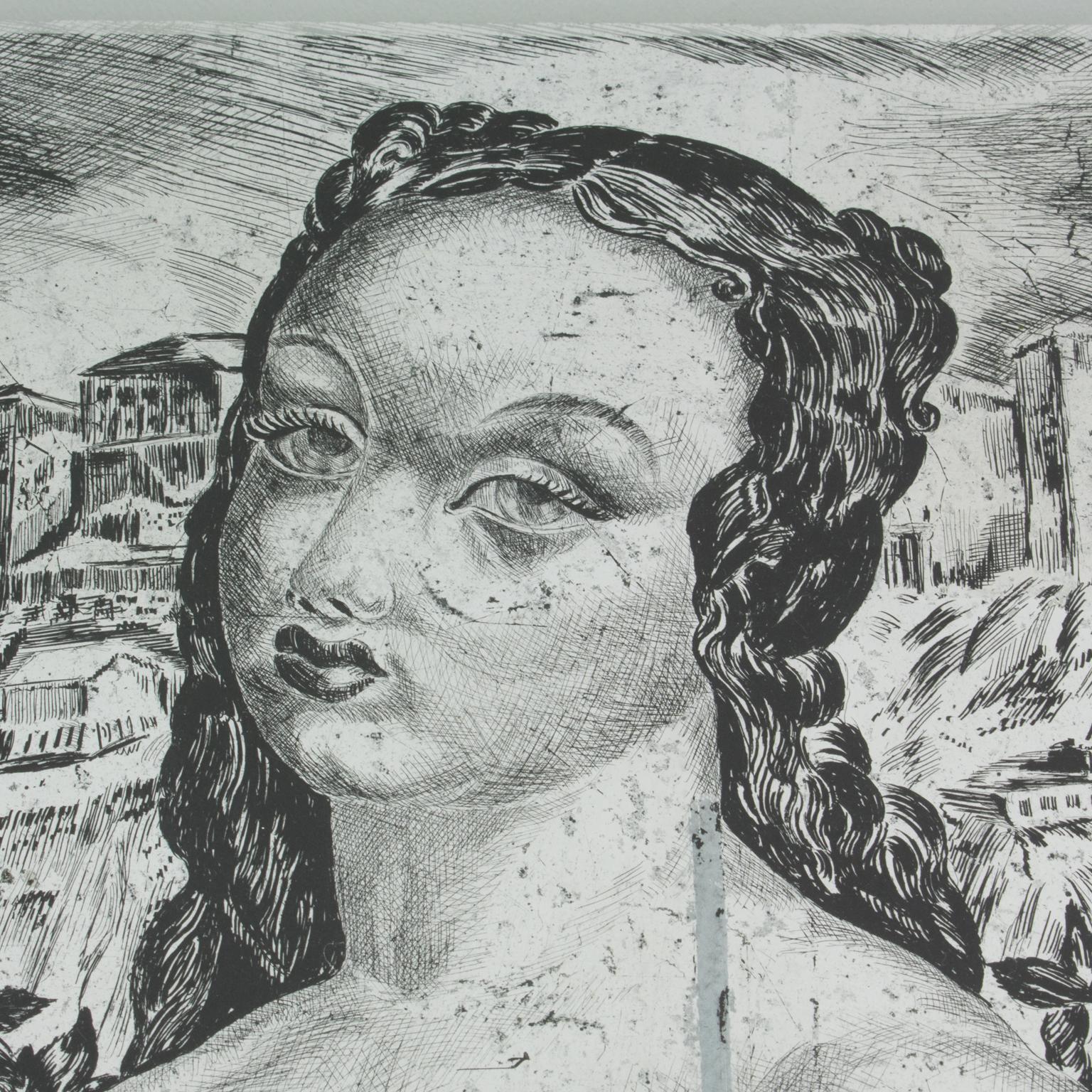 Nude with a Bird, Eglomisé Mirrored Glass Engraved Panel Painting by Leon Masson For Sale 11