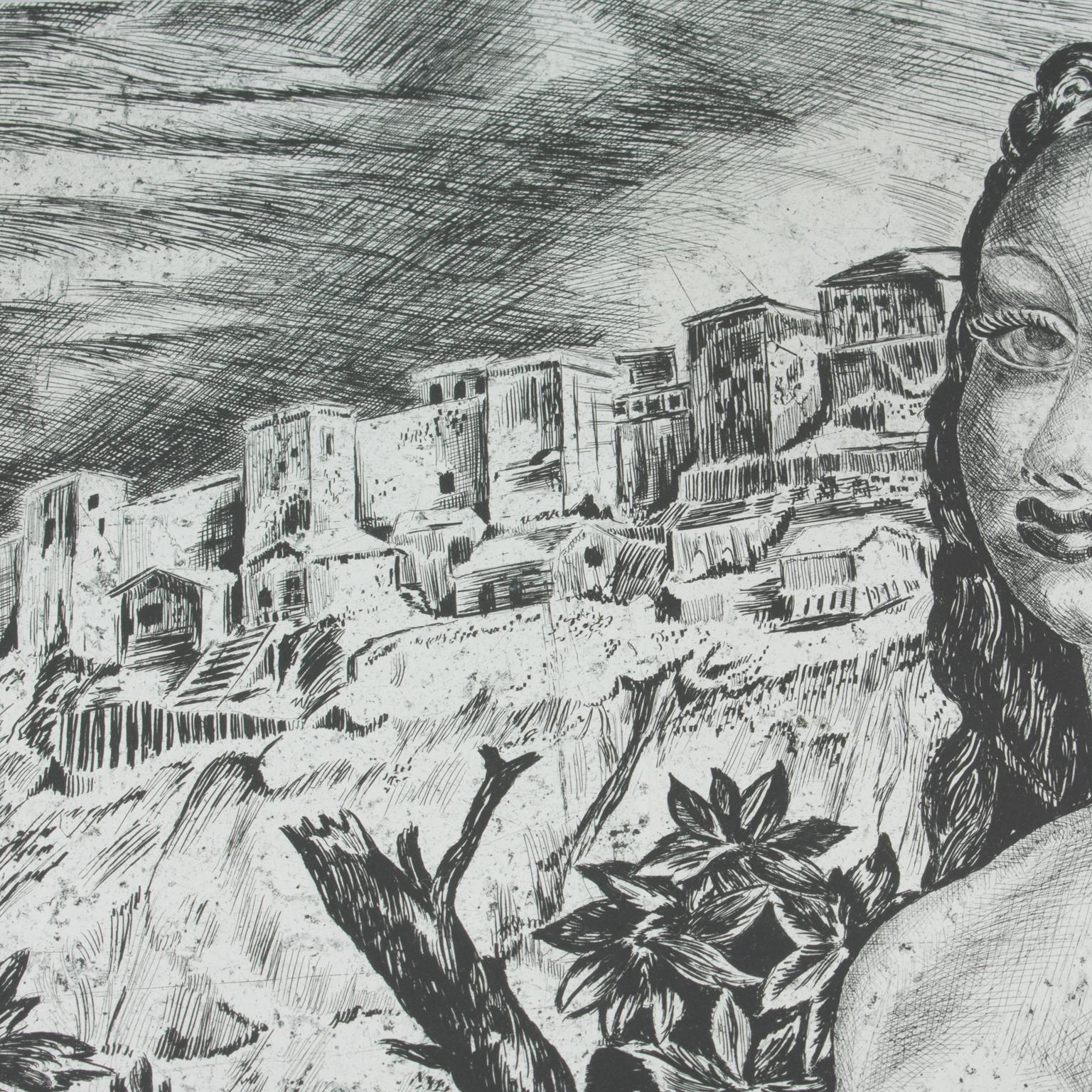 Nude with a Bird, Eglomisé Mirrored Glass Engraved Panel Painting by Leon Masson For Sale 13