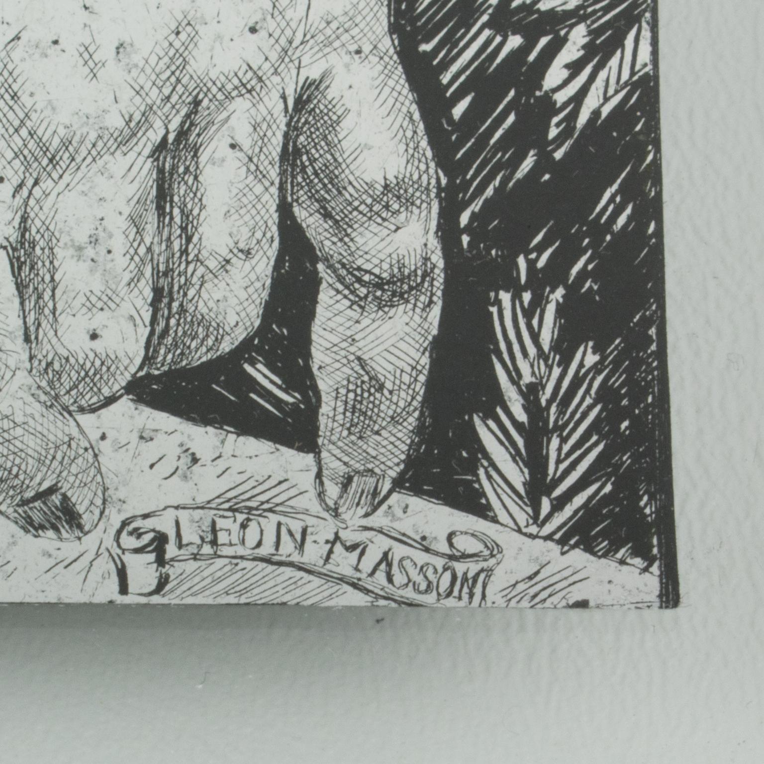 Nude with a Bird, Eglomisé Mirrored Glass Engraved Panel Painting by Leon Masson For Sale 5