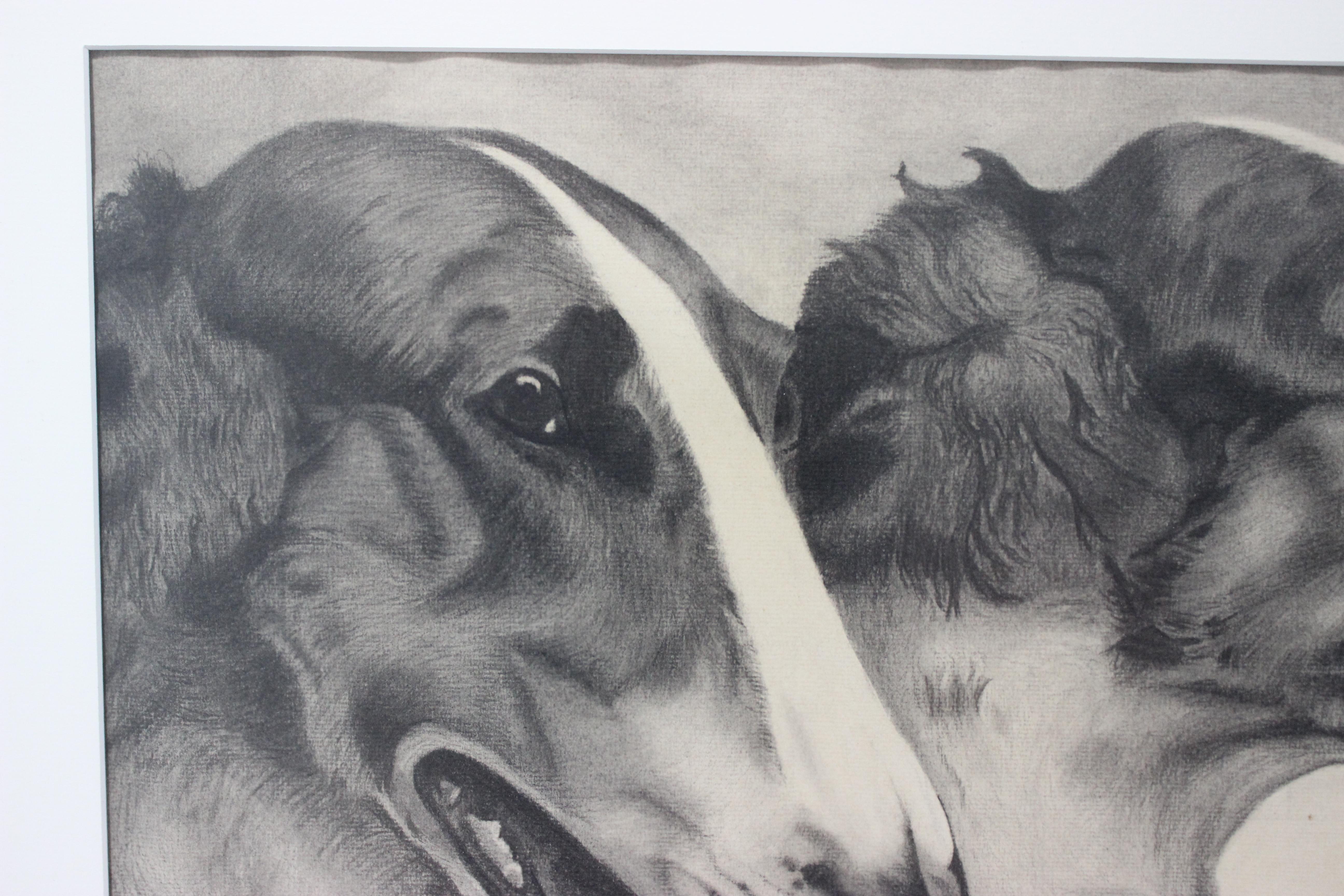 American Leon Mazurowski Borzoi Dogs Graphite and Charcoal Drawing on Paper For Sale