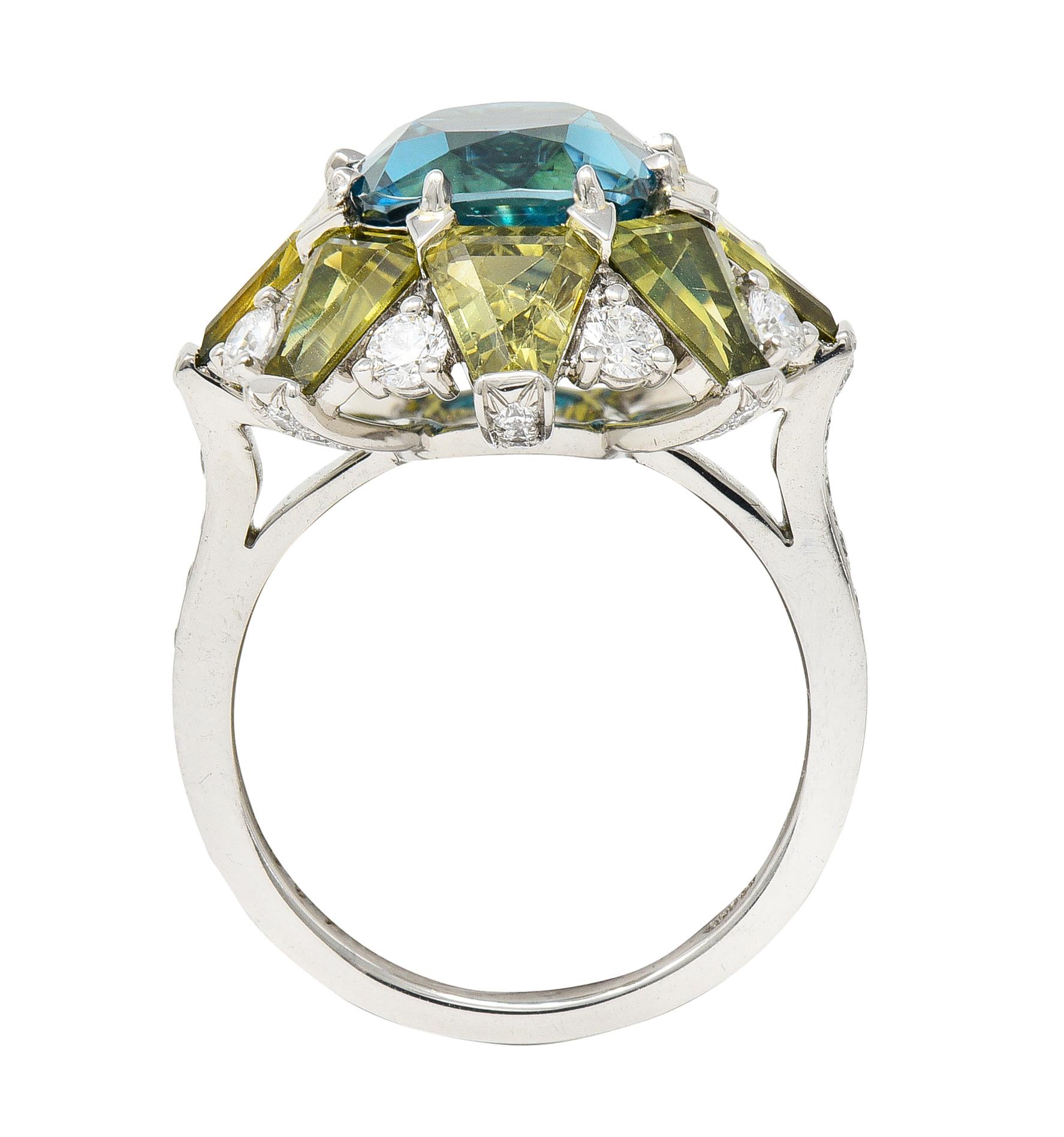 Leon Mege 12.00 Carats Zircon Green Sapphire Diamond Platinum Cluster Ring 5