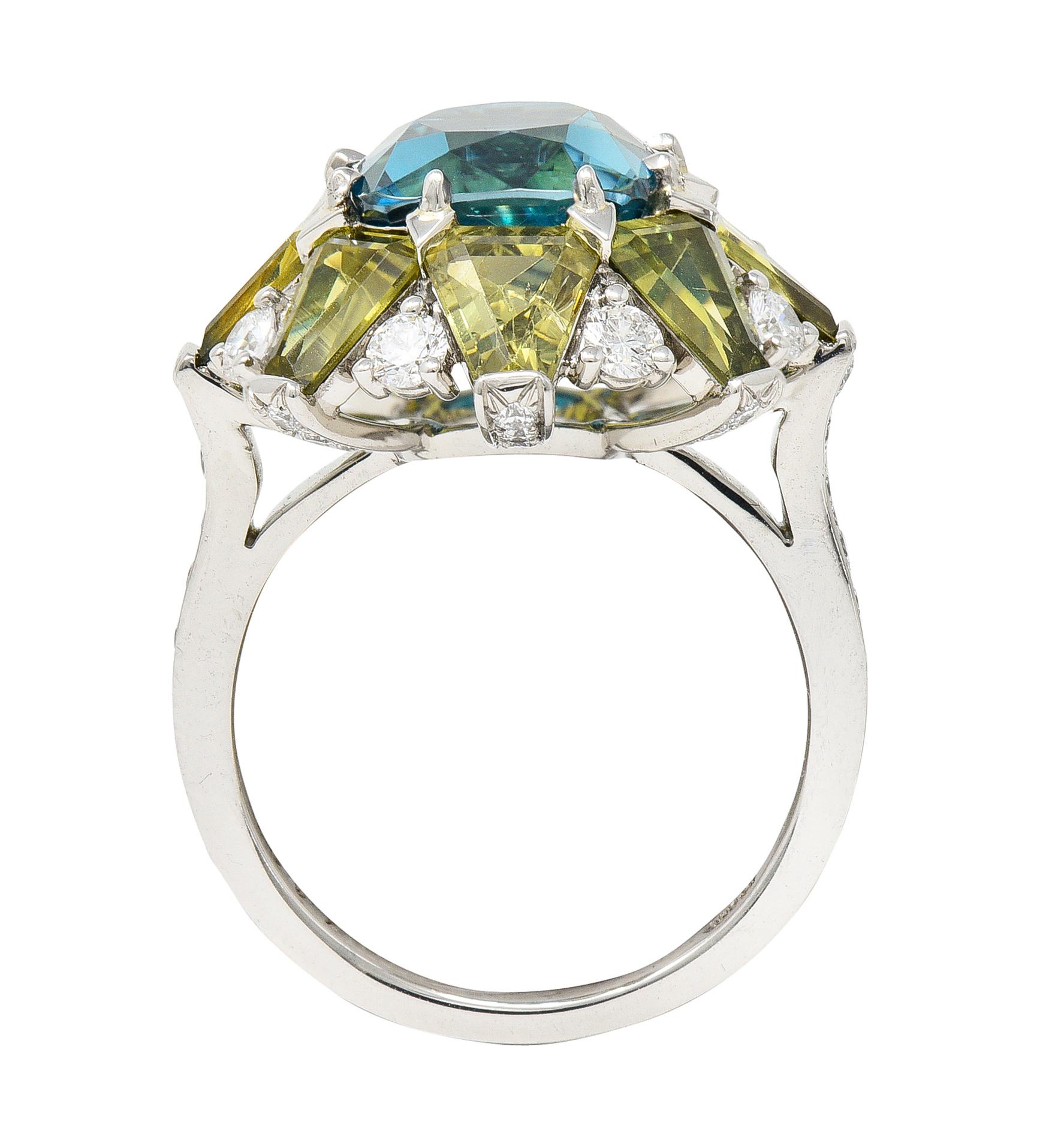 Leon Mege 12,00 Karat Platin-Cluster-Ring mit Zirkongrünem Saphir und Diamant 5