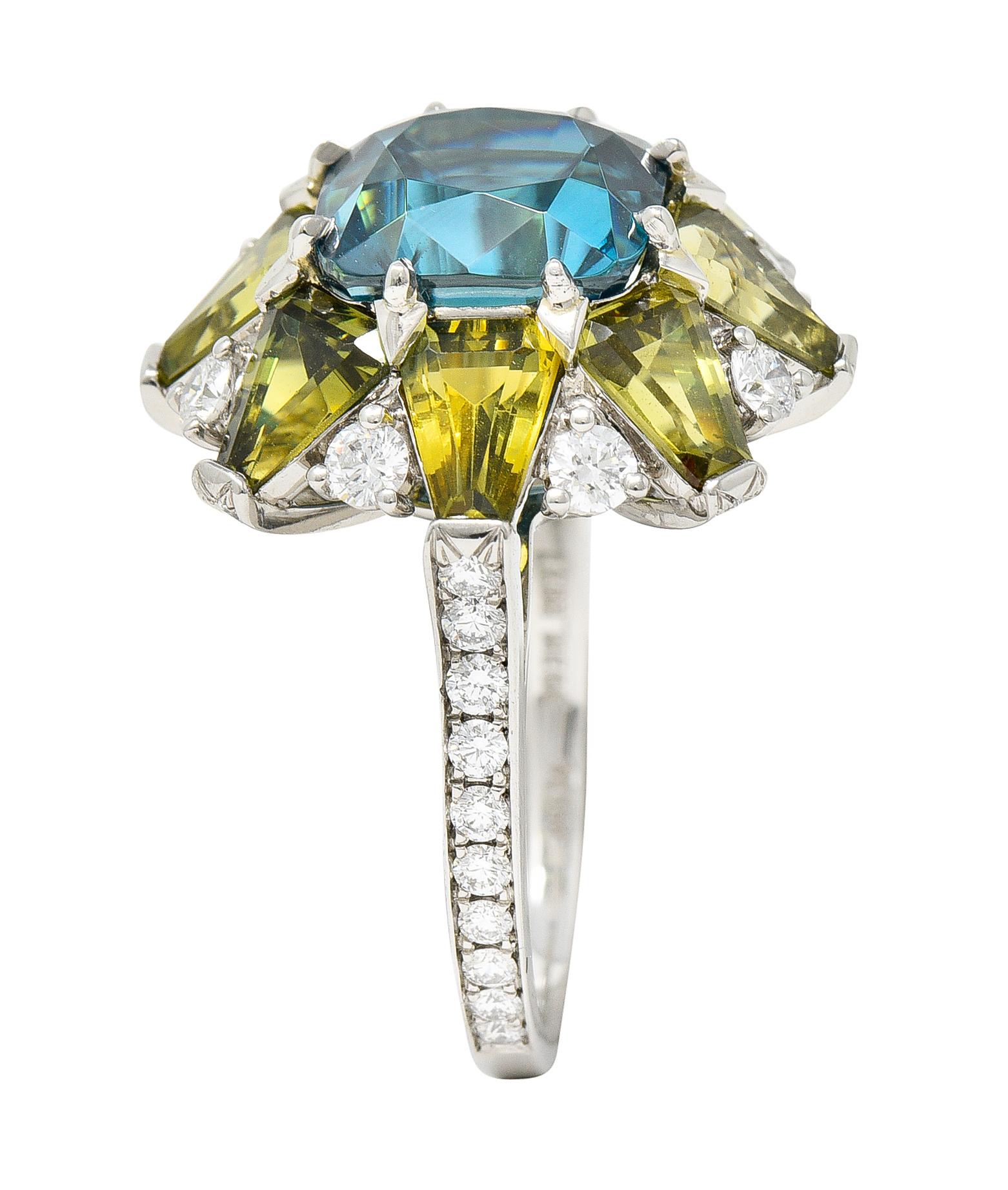 Leon Mege 12.00 Carats Zircon Green Sapphire Diamond Platinum Cluster Ring 6