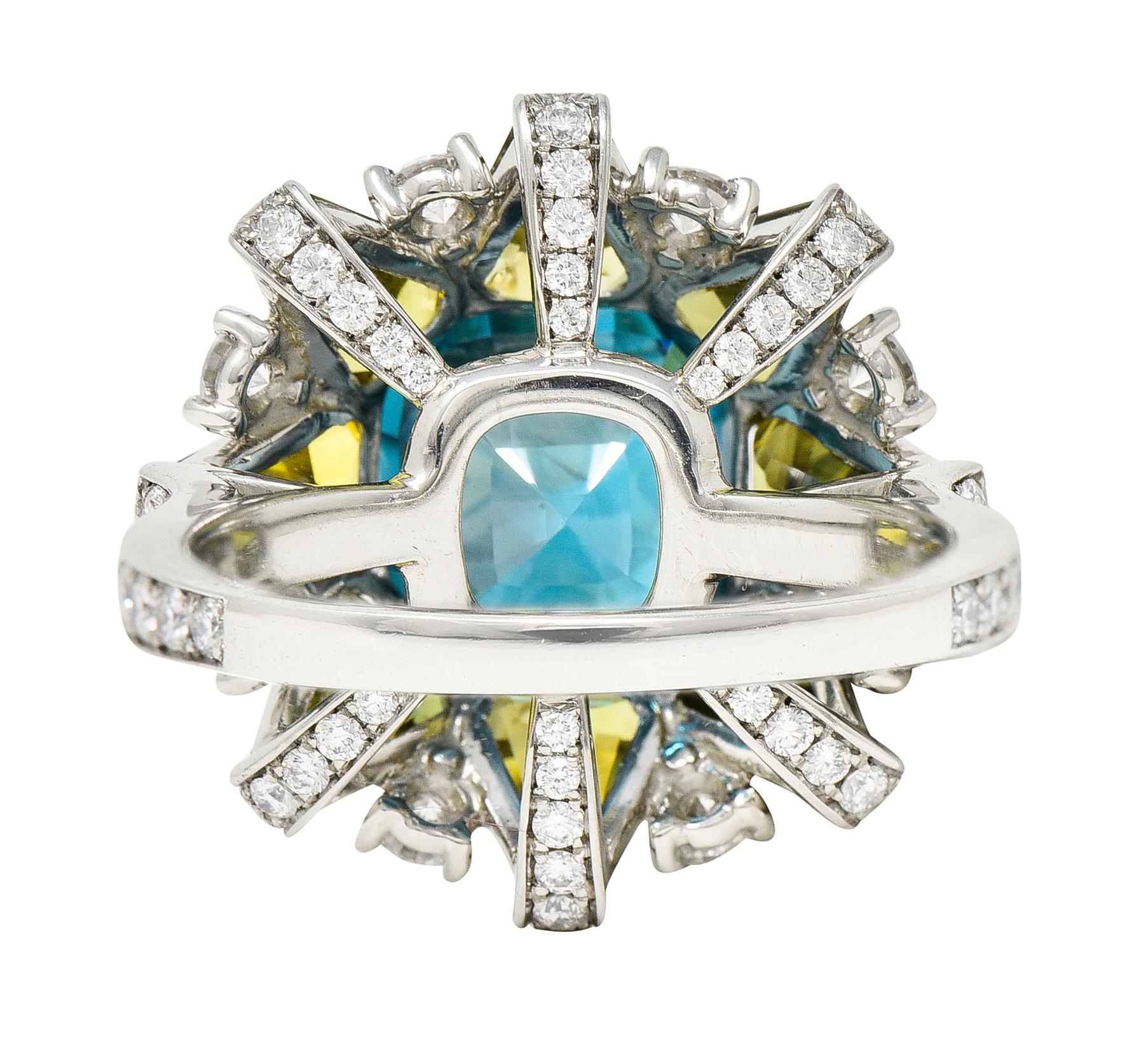 Leon Mege 12.00 Carats Zircon Green Sapphire Diamond Platinum Cluster Ring In Excellent Condition In Philadelphia, PA