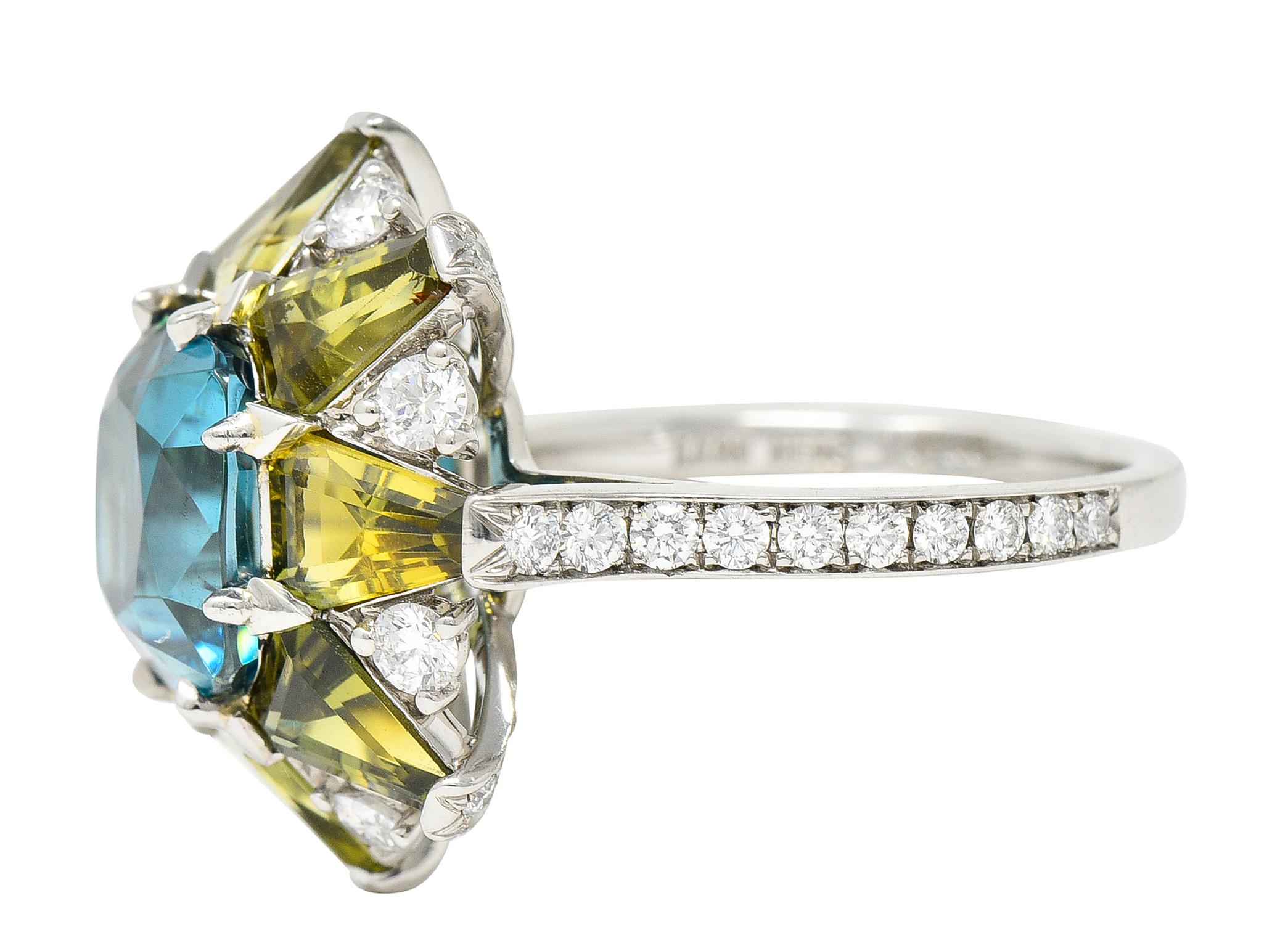 Women's or Men's Leon Mege 12.00 Carats Zircon Green Sapphire Diamond Platinum Cluster Ring