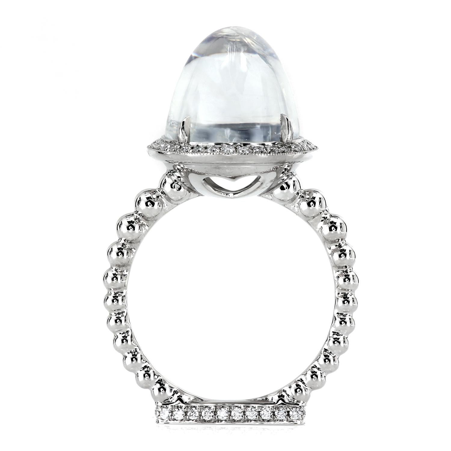 Artisan Leon Mege 13.22 Carat Moonstone Cab Ring with Diamonds in Platinum