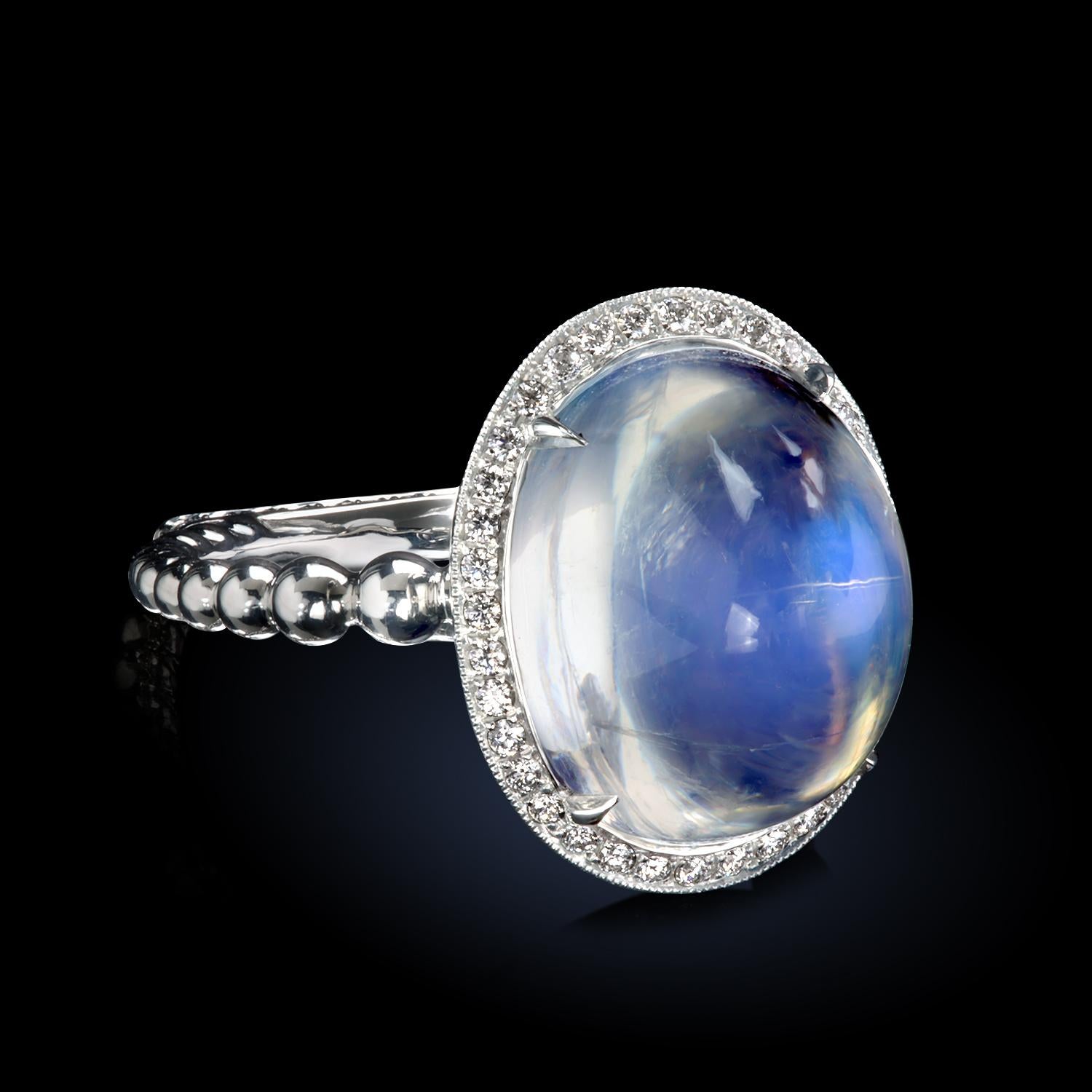 Women's Leon Mege 13.22 Carat Moonstone Cab Ring with Diamonds in Platinum