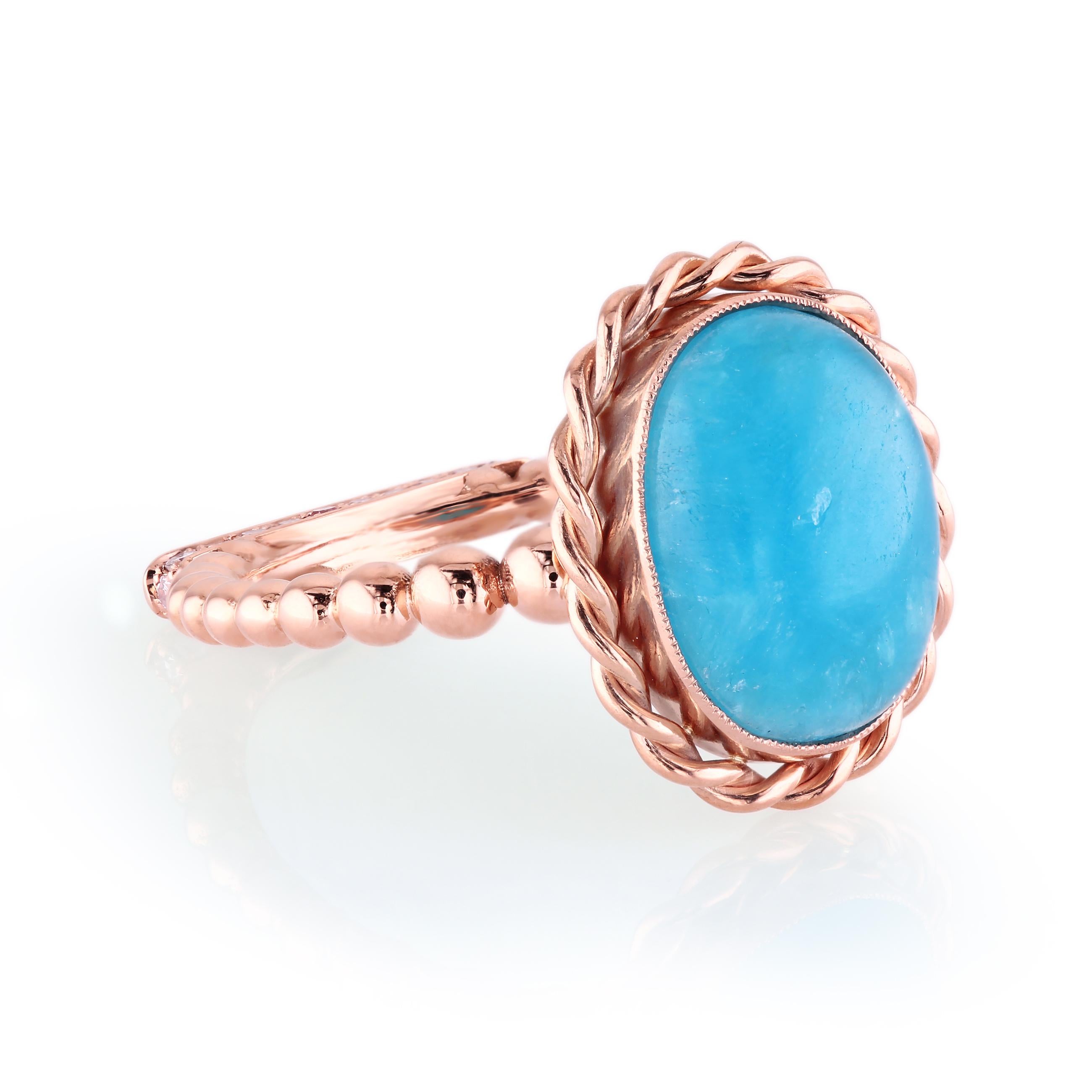 Contemporary Leon Mege 18K Rose Gold Flamingo Ring with Pink Diamonds and Hemimorphite Cab For Sale