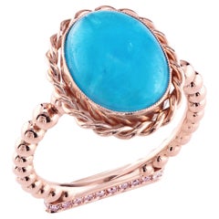 Anello Fenicottero in oro rosa 18 carati con diamanti rosa e emimorfite Cab