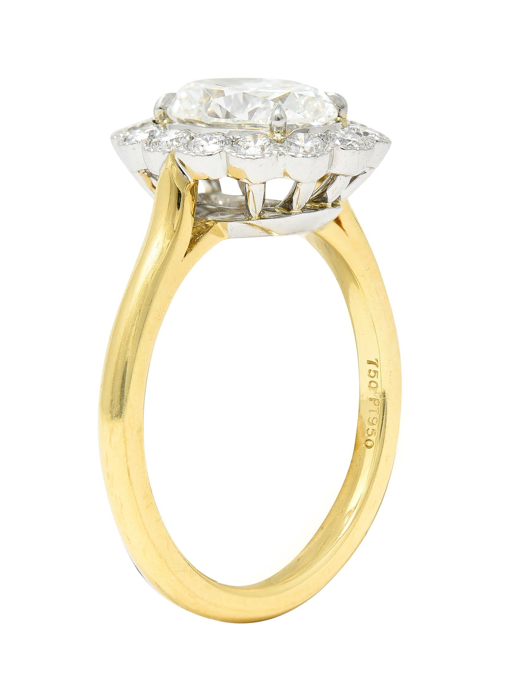 Leon Megé 2.30 Carats Oval Cut Diamond Platinum 18 Karat Yellow Gold Halo Ring 4