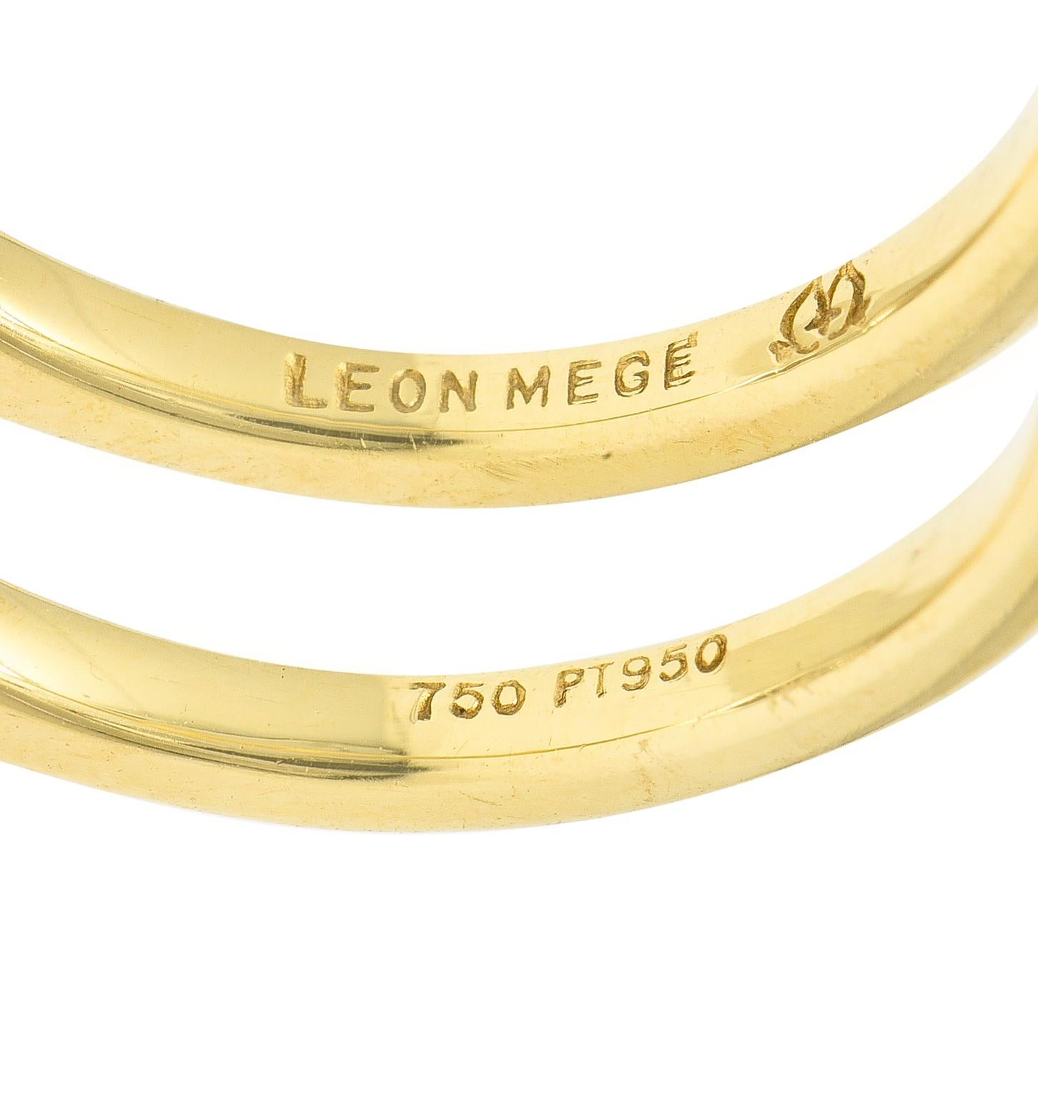 Leon Megé 2.30 Carats Oval Cut Diamond Platinum 18 Karat Yellow Gold Halo Ring 1