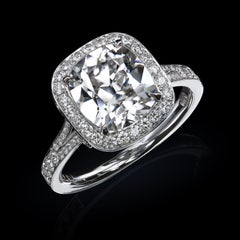 Leon Megé Custom-Made platinum ring with cushion-cut diamond