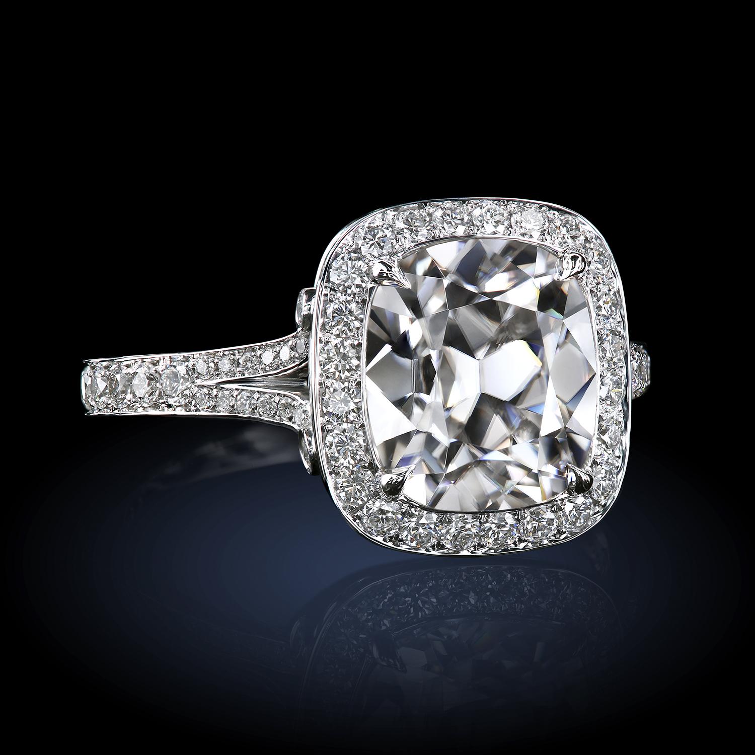 Contemporary Leon Megé 3.01 ct G/VS2 Antique Diamond GIA #1503053860 Custom-Made Bespoke Ring For Sale