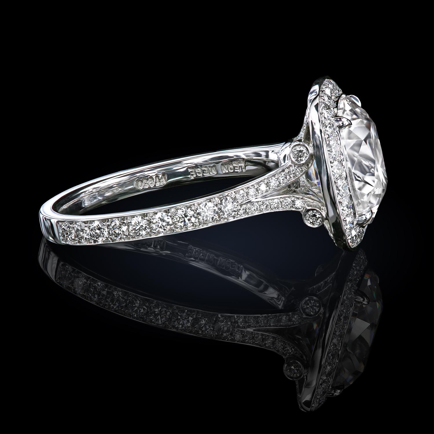 Antique Cushion Cut Leon Megé 3.01 ct G/VS2 Antique Diamond GIA #1503053860 Custom-Made Bespoke Ring For Sale
