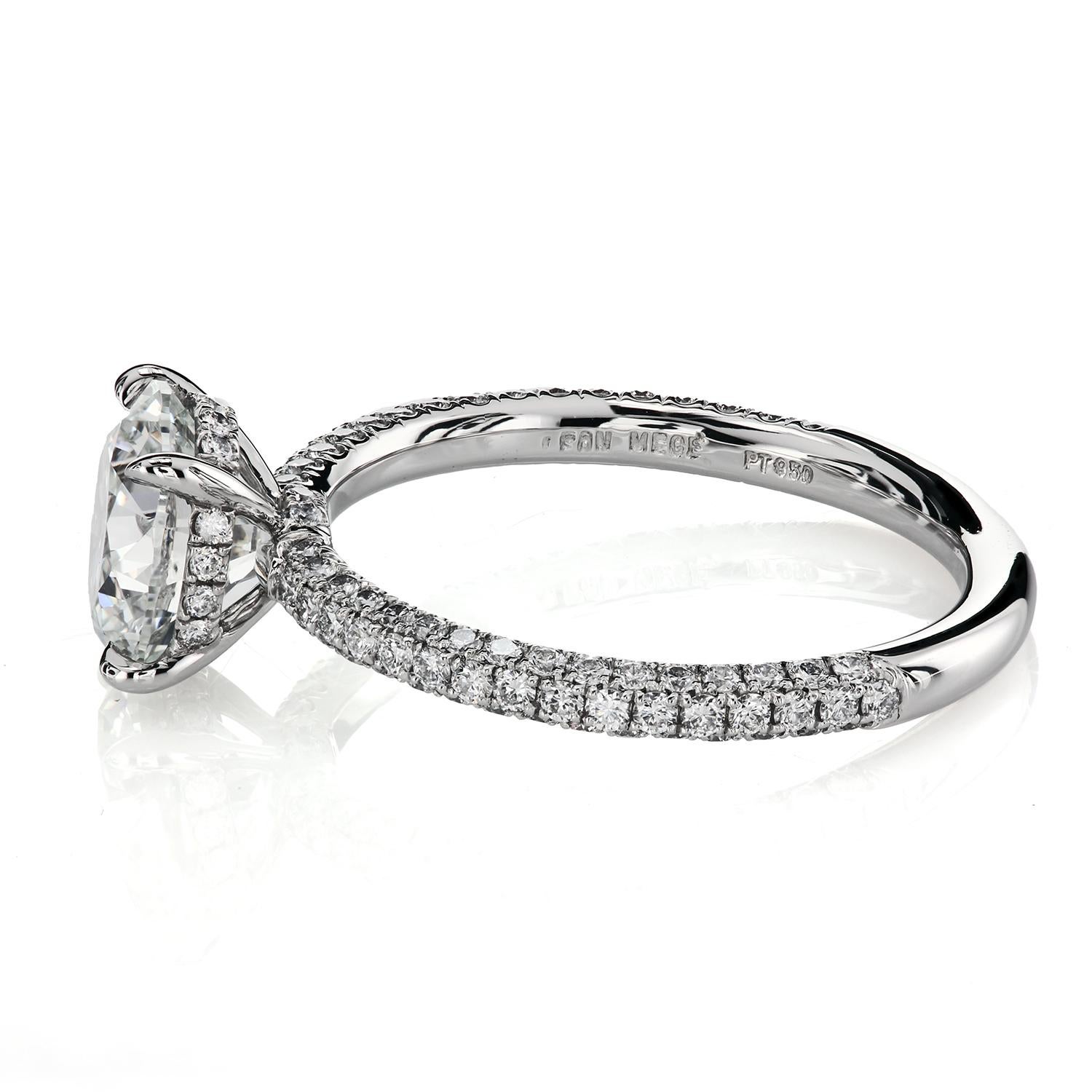 Contemporary Leon Megé 413 Platinum Solitaire with a Round Diamond with Micro Pave Shank For Sale