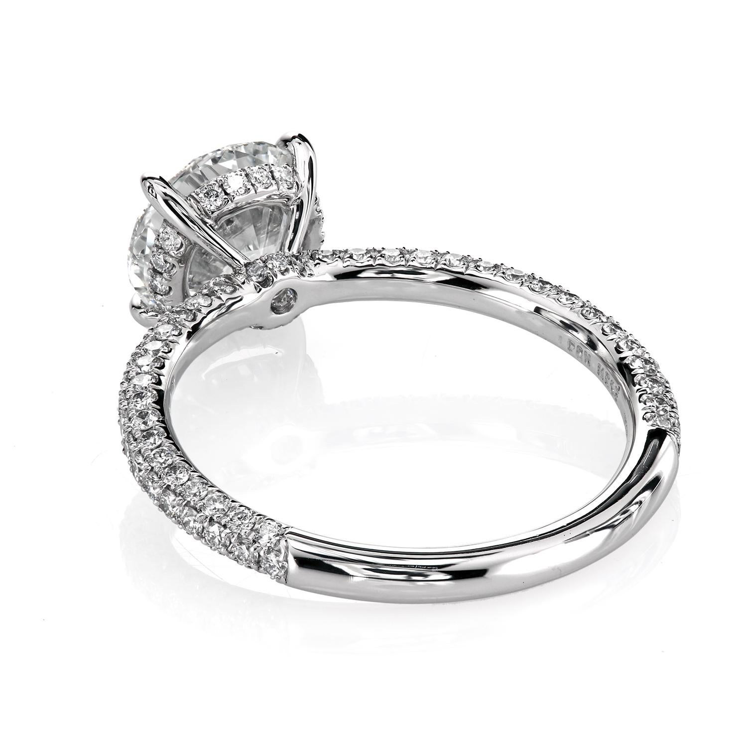 Round Cut Leon Megé 413 Platinum Solitaire with a Round Diamond with Micro Pave Shank For Sale