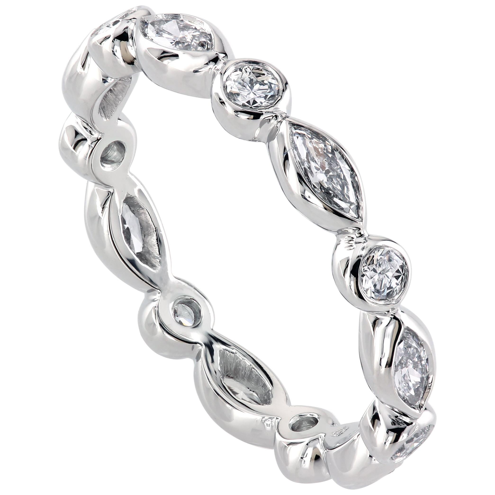 Leon Mege Alternating Marquise and Round Diamond Platinum Eternity Wedding Band For Sale