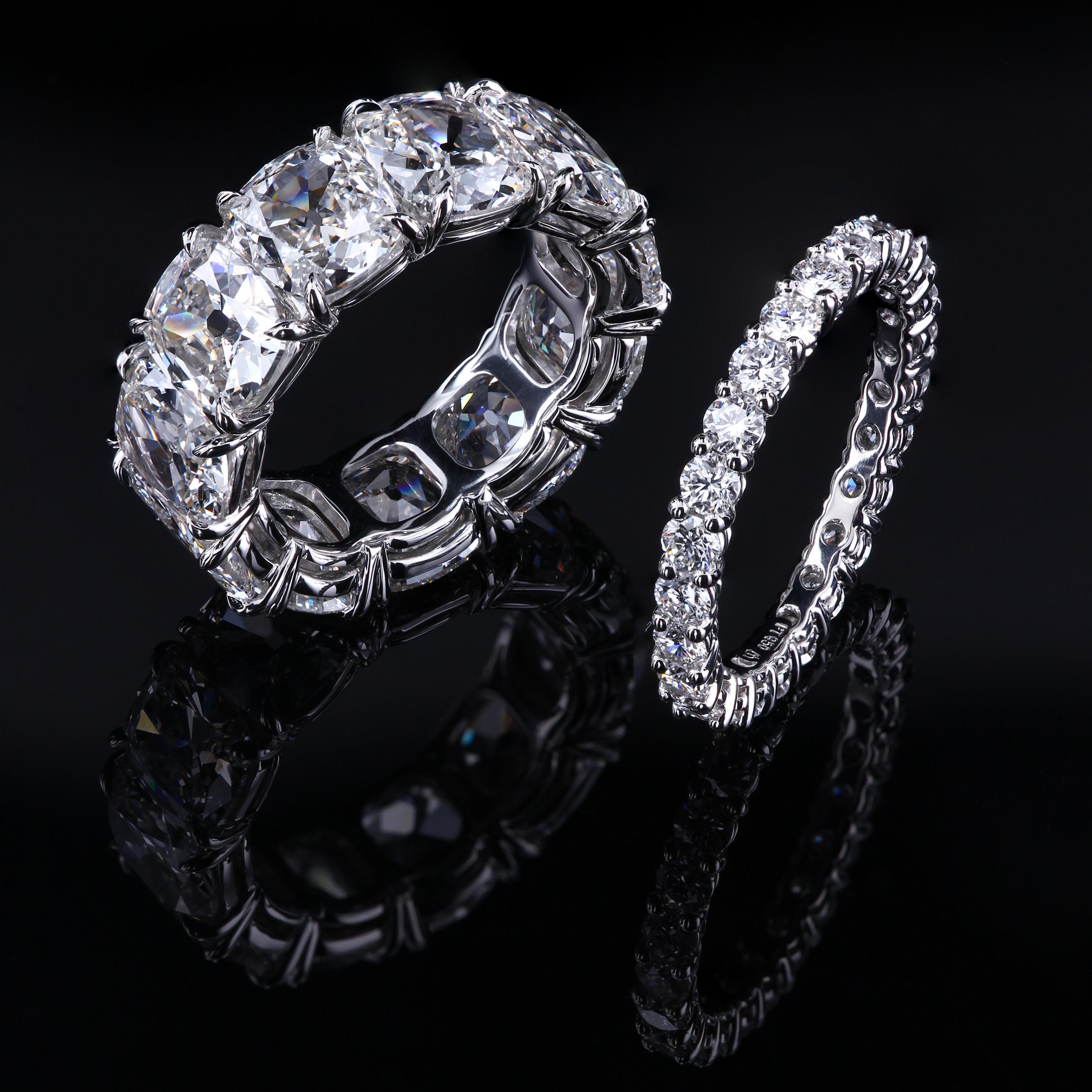 Leon Mege Antique Cushion Diamond Custom Made Platinum Eternity Band In New Condition In New York, NY