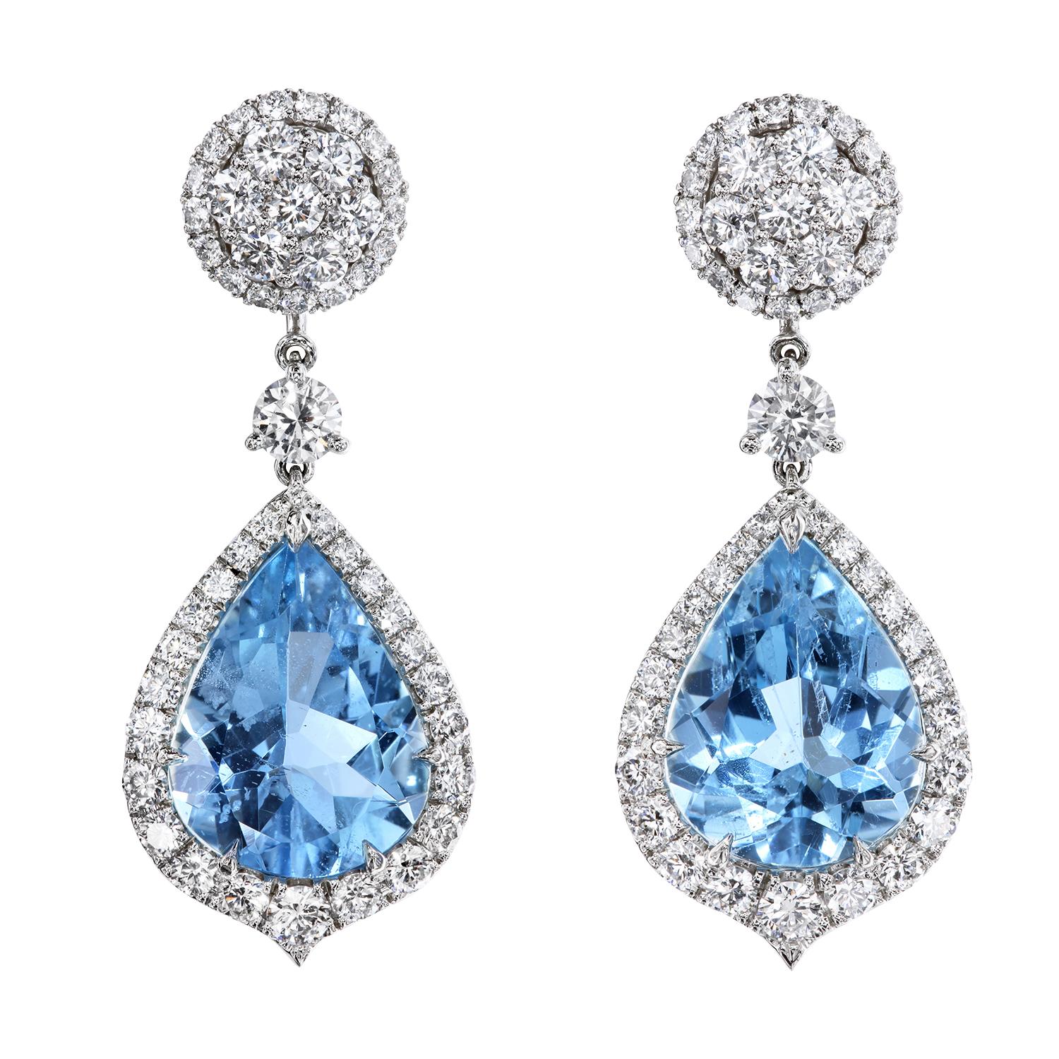 Leon Mege aquamarines and diamonds convertible earrings with detachable pendants For Sale