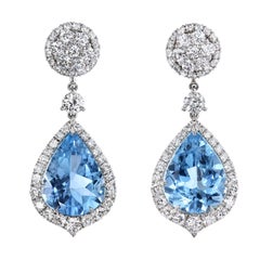 Leon Mege aquamarines and diamonds convertible earrings with detachable pendants