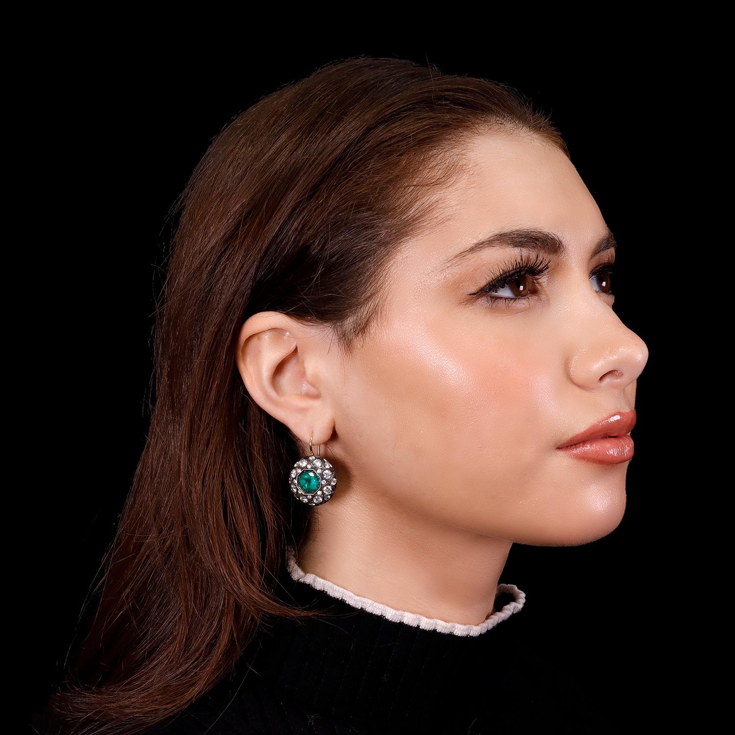 Leon Mege Pendientes Esmeralda Colombiana Natural Art Decó en venta 1