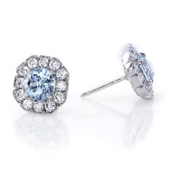 Leon Mege Art Deco Style Platinum Studs with Rounds Aquamarines and Diamonds