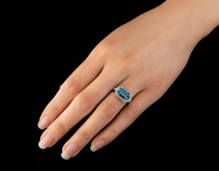 Leon Mege Art Deco Style East-West Natural Aquamarine  Diamond Platinum Ring