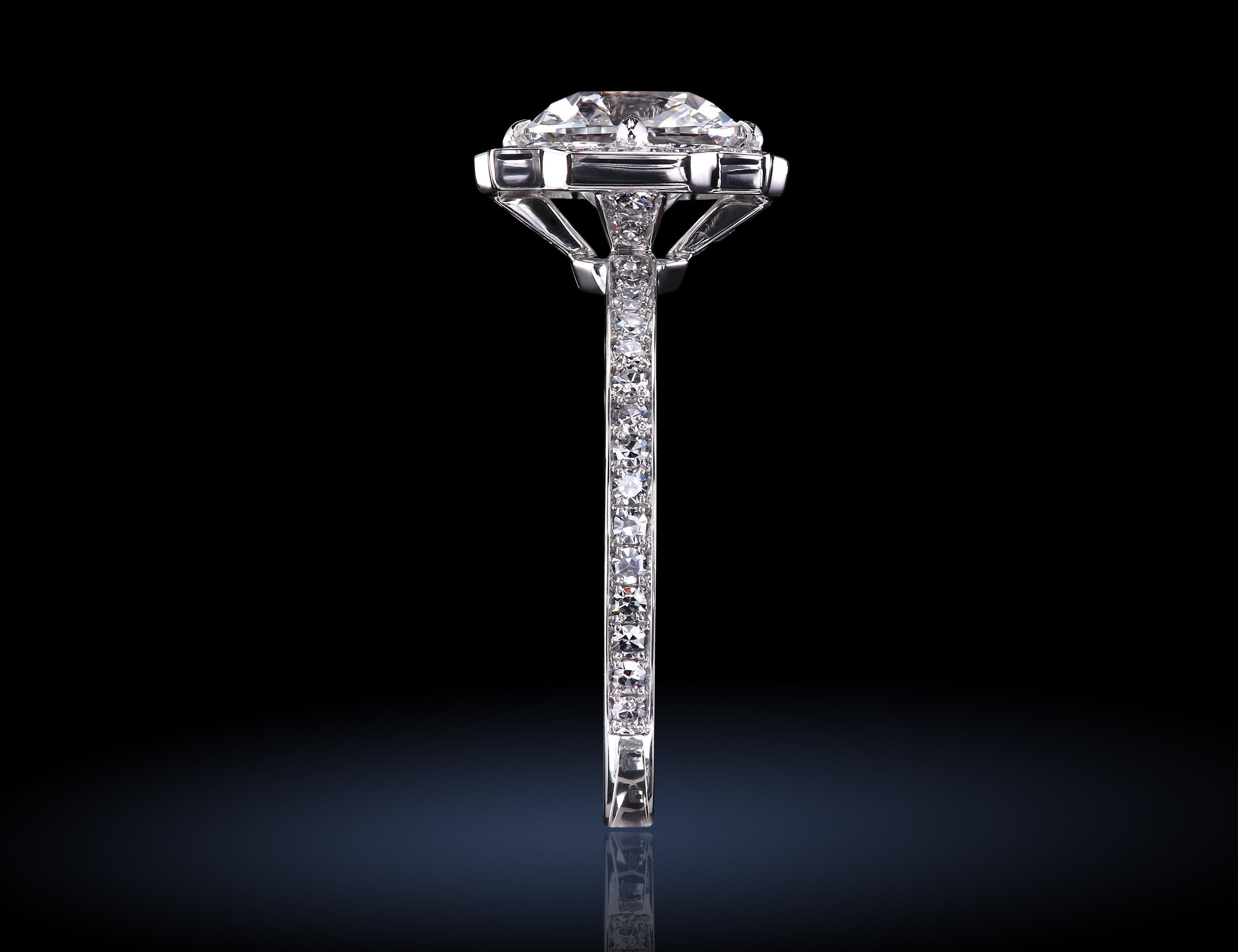 Leon Mege Art Deco Style GIA 1.59 Carat E/VS1 Cushion Platinum Diamond Ring 1