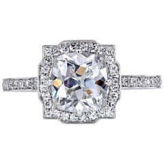 Leon Mege Art Deco Style GIA 1.59 Carat E/VS1 Cushion Platinum Diamond Ring