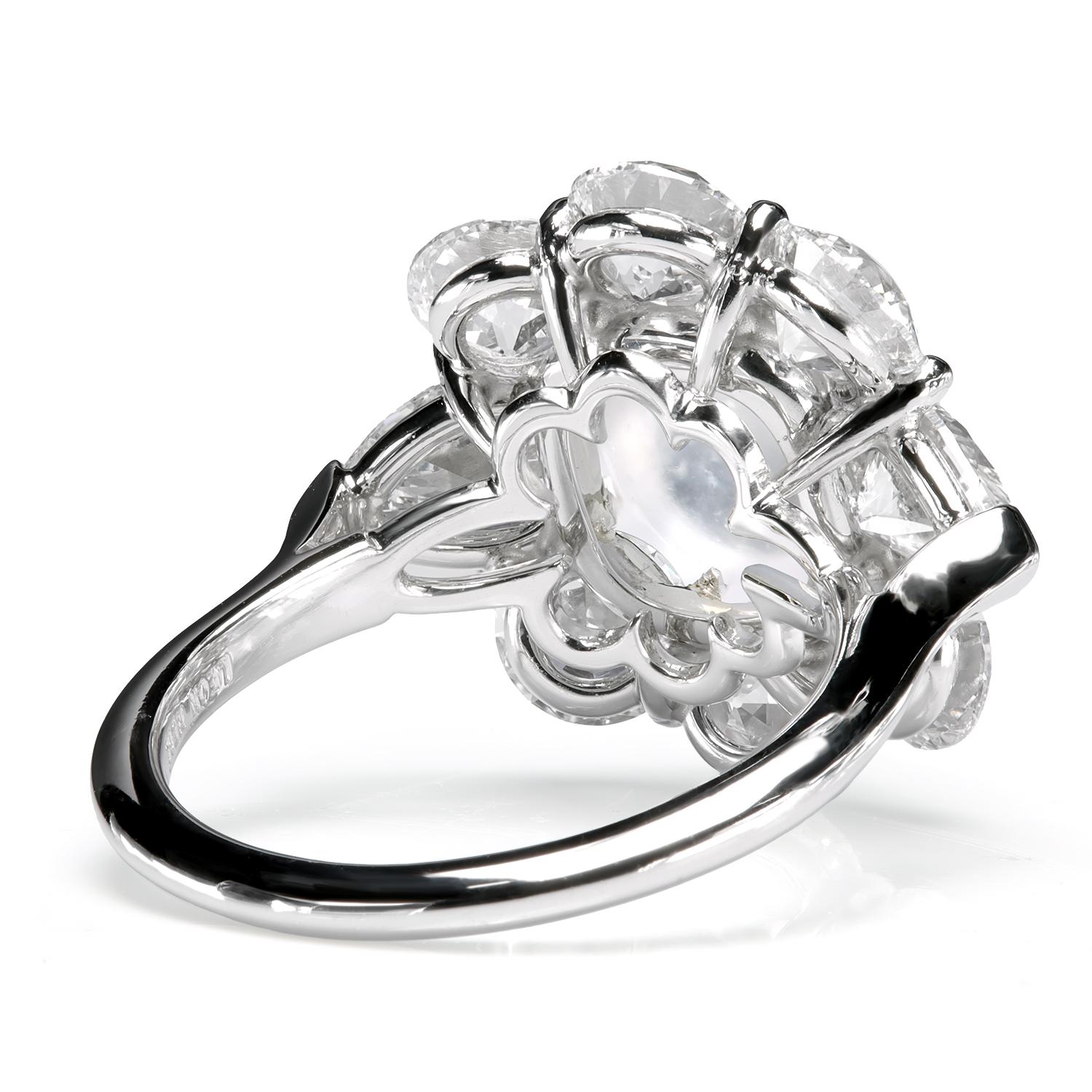 Taille vieille Europe Bague à grappes Leon Mege avec jade de glace, OEC et diamants anciens en forme de poire en vente