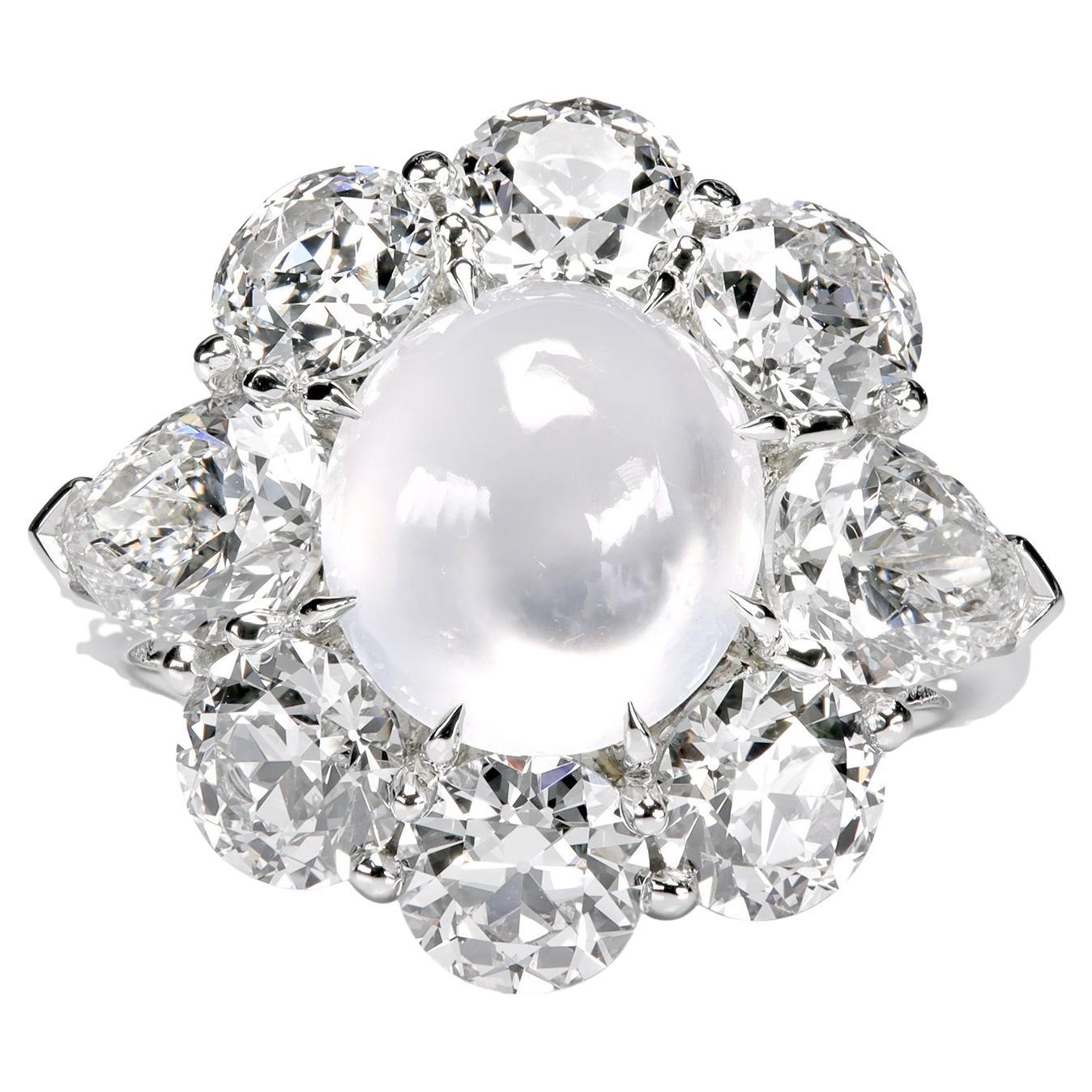 Bague à grappes Leon Mege avec jade de glace, OEC et diamants anciens en forme de poire en vente