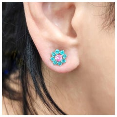 Leon Mege Clusterknöpfe mit natürlichen rosa Saphiren und Paraiba-Turmalinen.