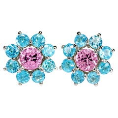 Borchie a grappolo Leon Mege con zaffiri rosa naturali e tormaline Paraiba.