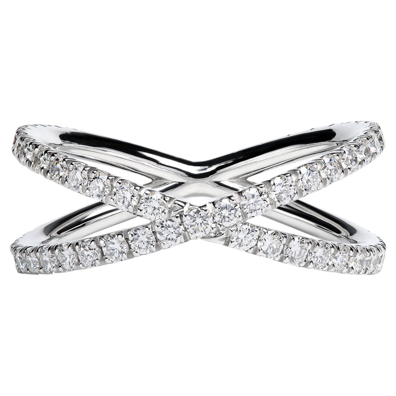 Leon Mege Criss-Cross Platinum Eternity Wedding Band with Natural Diamonds For Sale