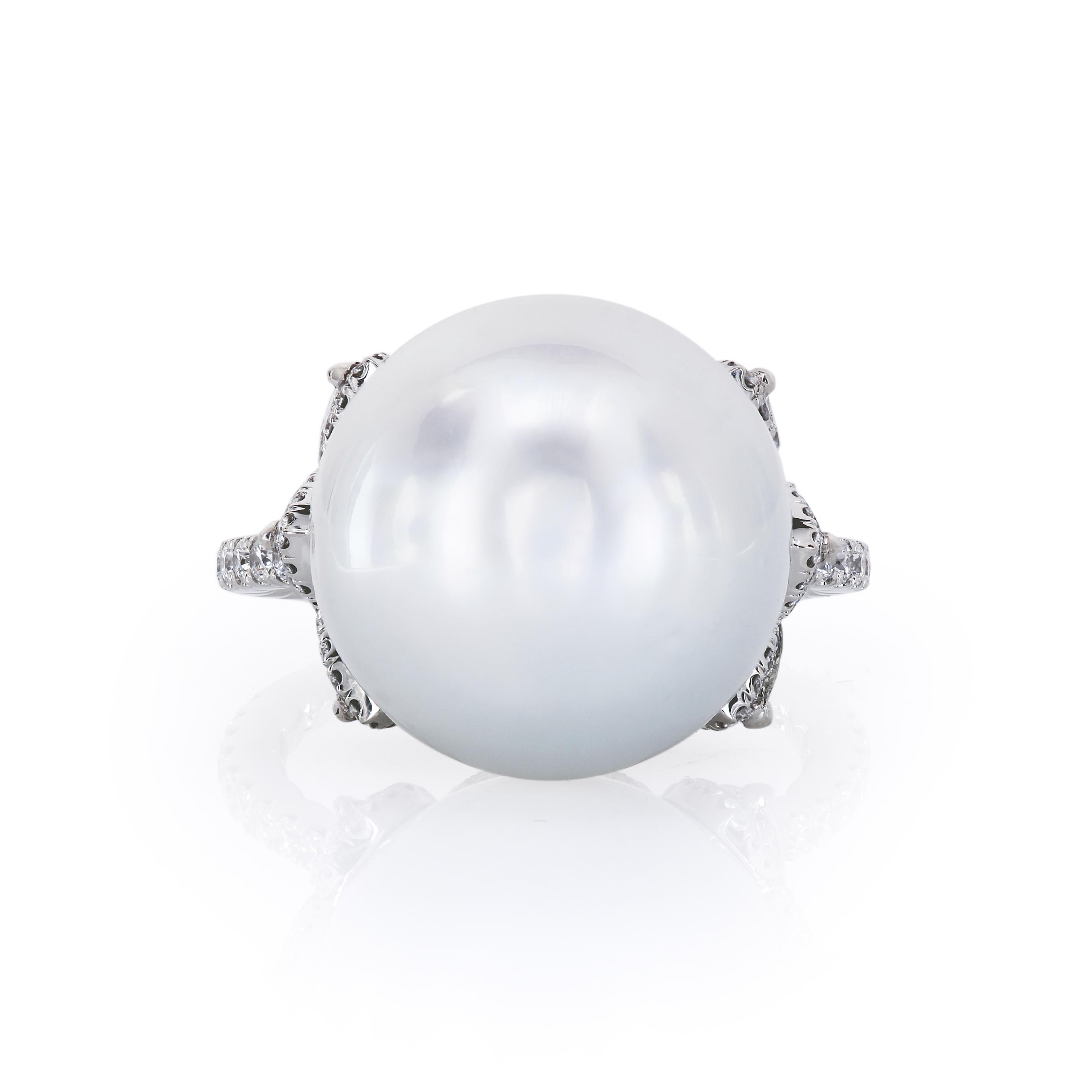 Pear Cut Leon Mege Designer Pearl and Diamond Right Hand Ring in Platinum For Sale