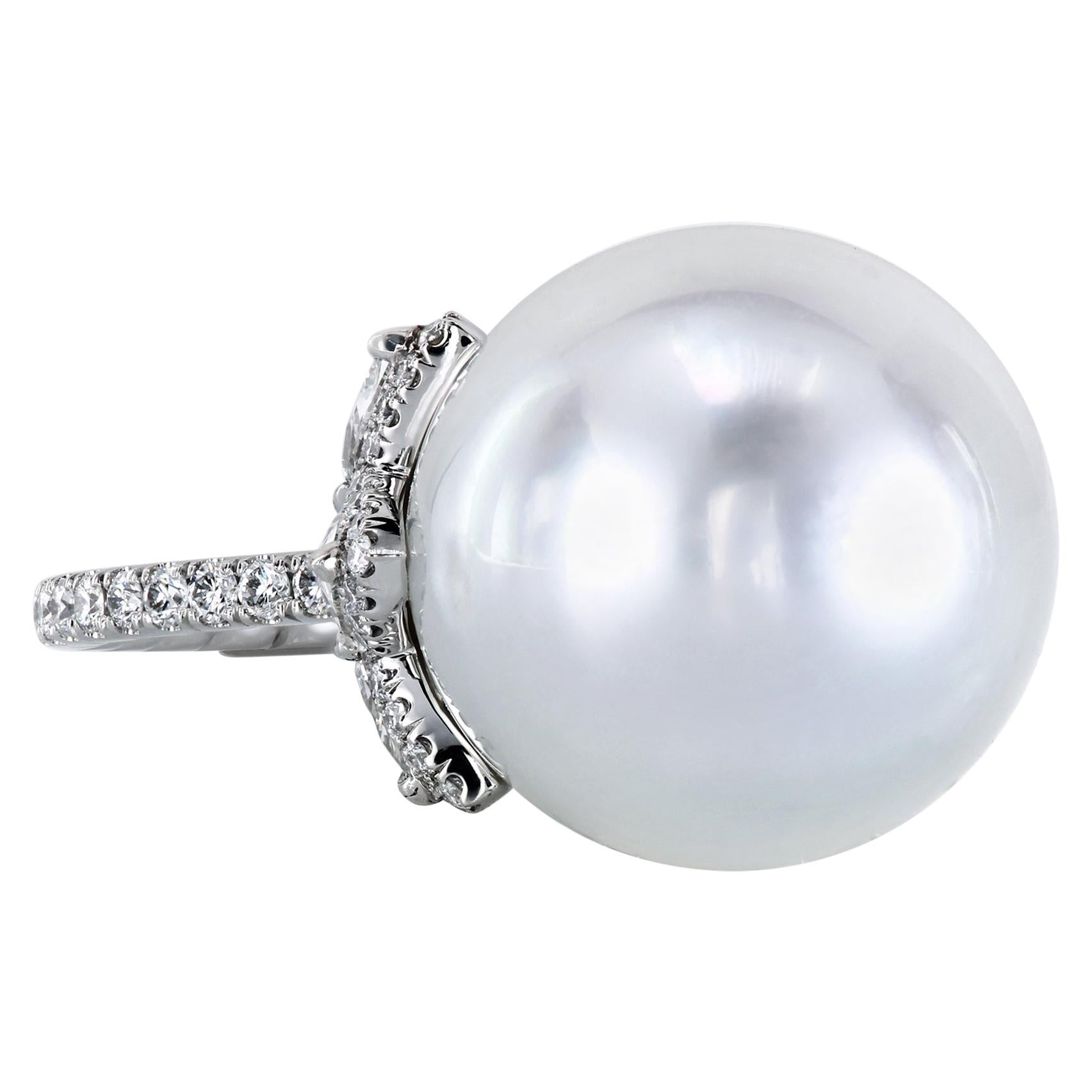 Leon Mege Designer Pearl and Diamond Right Hand Ring in Platinum For Sale