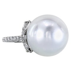 Leon Mege Designer Pearl and Diamond Right Hand Ring in Platinum