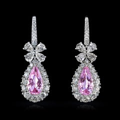 Leon Mege diamond chandelier earrings with pear-shape morganites