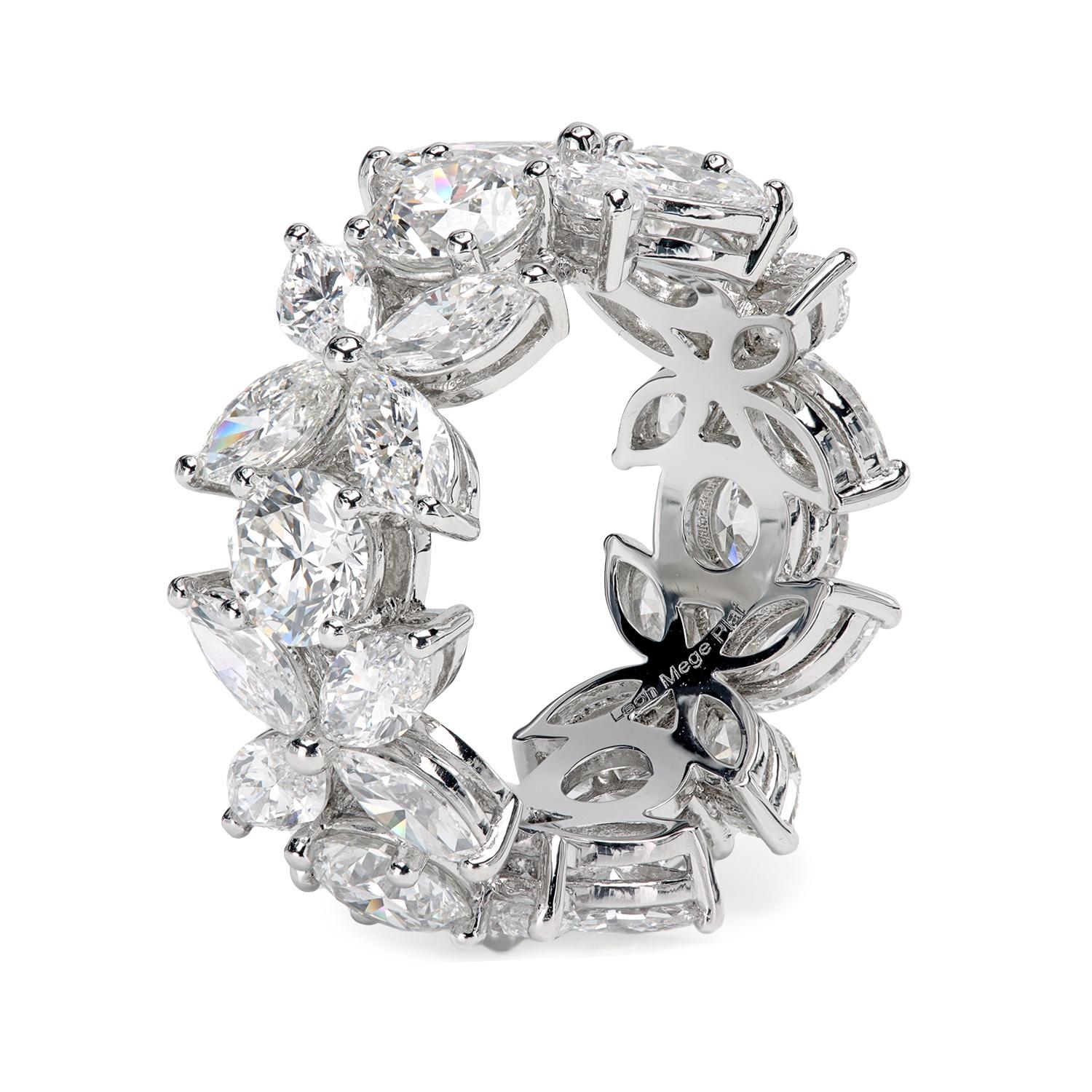 Anillo de eternidad Leon Megé de diamantes redondos alternados con racimos de marquesas Corte marquesa en venta